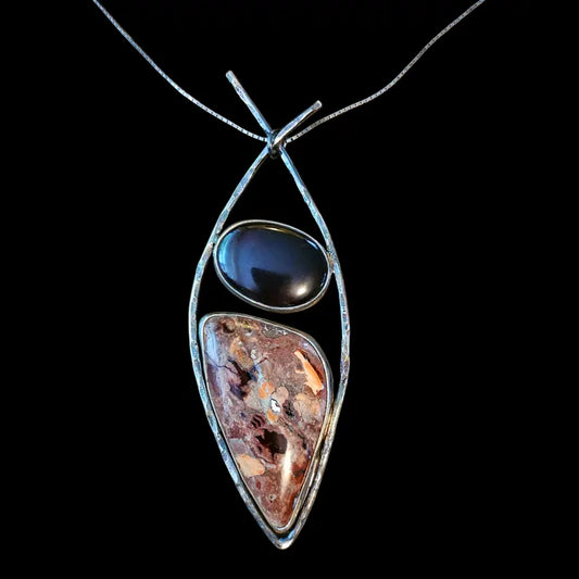 Handcrafted 44ct Garnet and Mexican Opal Sterling Silver Necklace