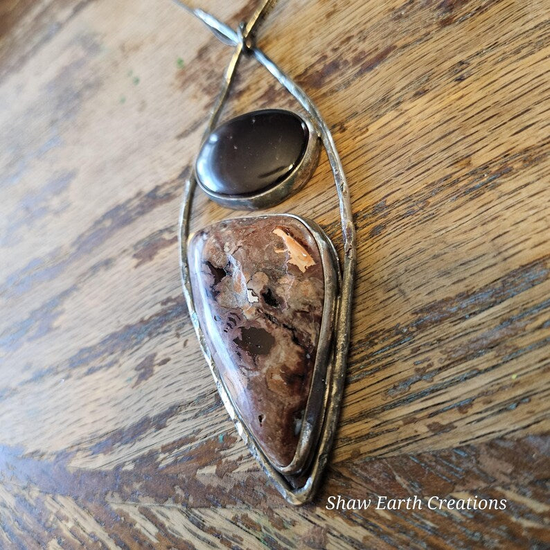Handcrafted 44ct Garnet and Mexican Opal Sterling Silver Necklace