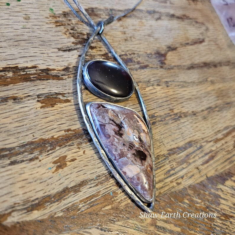 Handcrafted 44ct Garnet and Mexican Opal Sterling Silver Necklace
