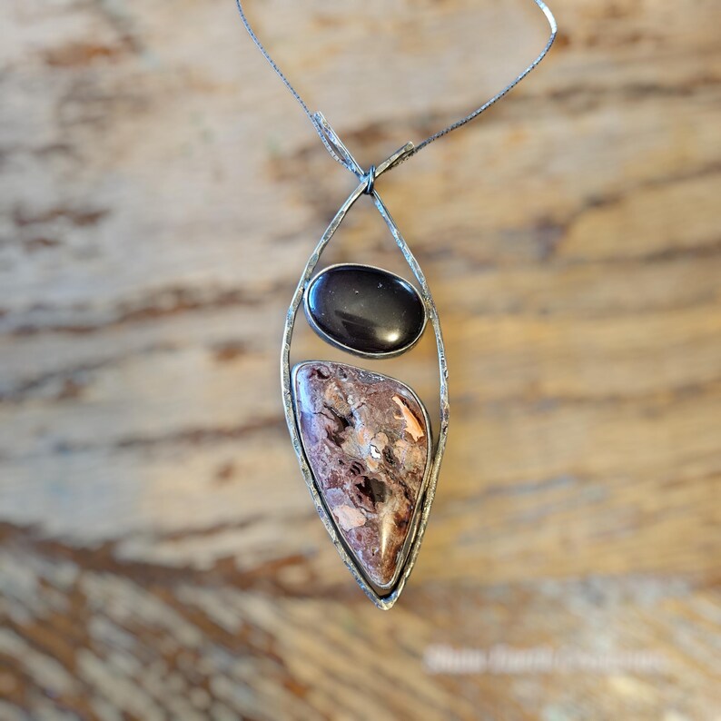 Handcrafted 44ct Garnet and Mexican Opal Sterling Silver Necklace