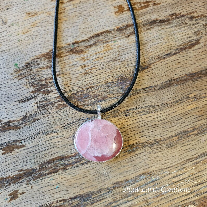 Handcrafted Argentinian Rhodochrosite Pendant in Sterling Silver One of a Kind Heart Shaped Stone Talisman
