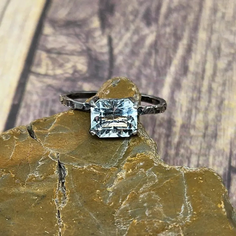 Handcrafted 1.45ct Aquamarine Sterling Silver Ring