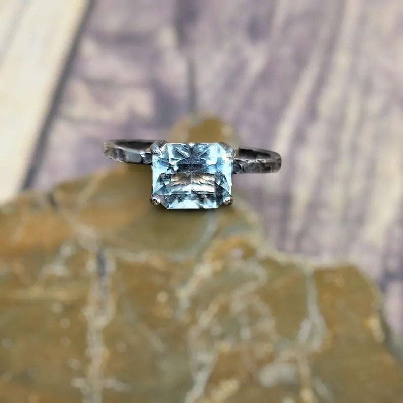 Handcrafted 1.45ct Aquamarine Sterling Silver Ring