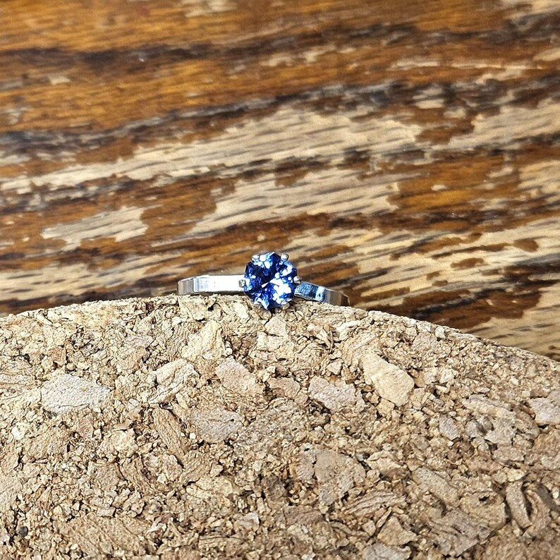 Handcrafted Lab Grown Blue Sapphire Sterling Silver Ring