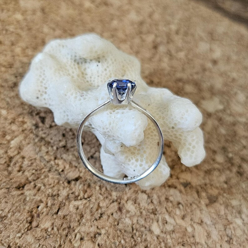 Handcrafted Lab Grown Blue Sapphire Sterling Silver Ring