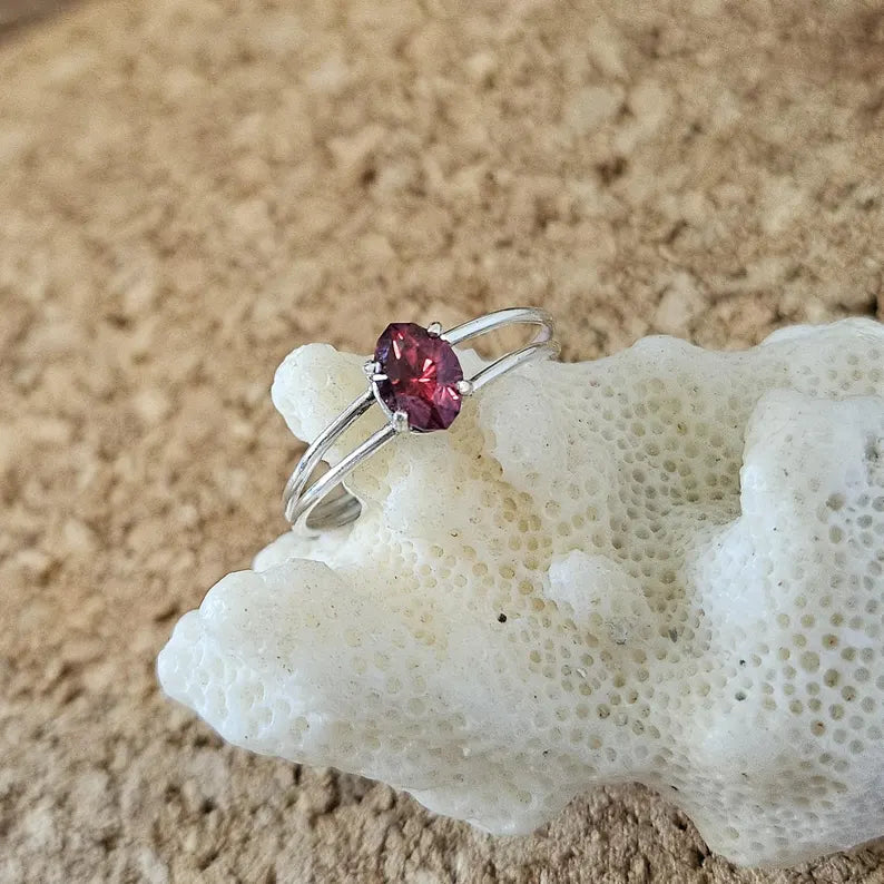 Handcrafted 1ct Rhodolite Garnet Sterling Silver Ring