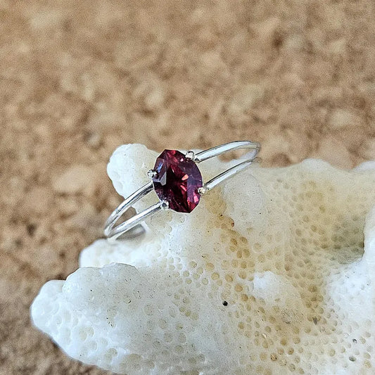 Handcrafted 1ct Rhodolite Garnet Sterling Silver Ring