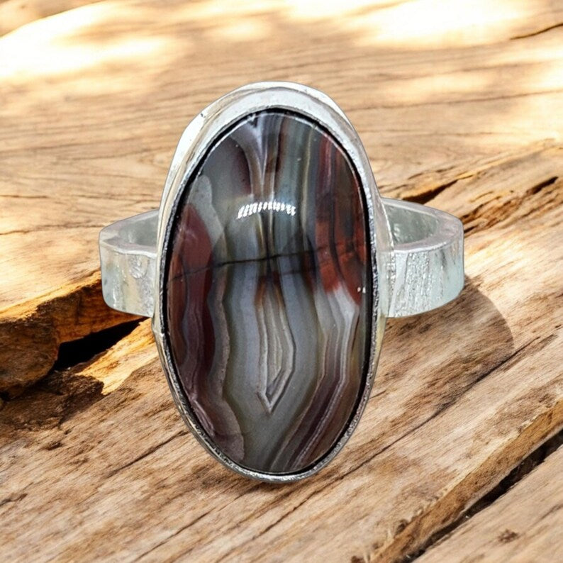 Handcrafted Earth and Smoke Botswana Agate Ring in Sterling Silver