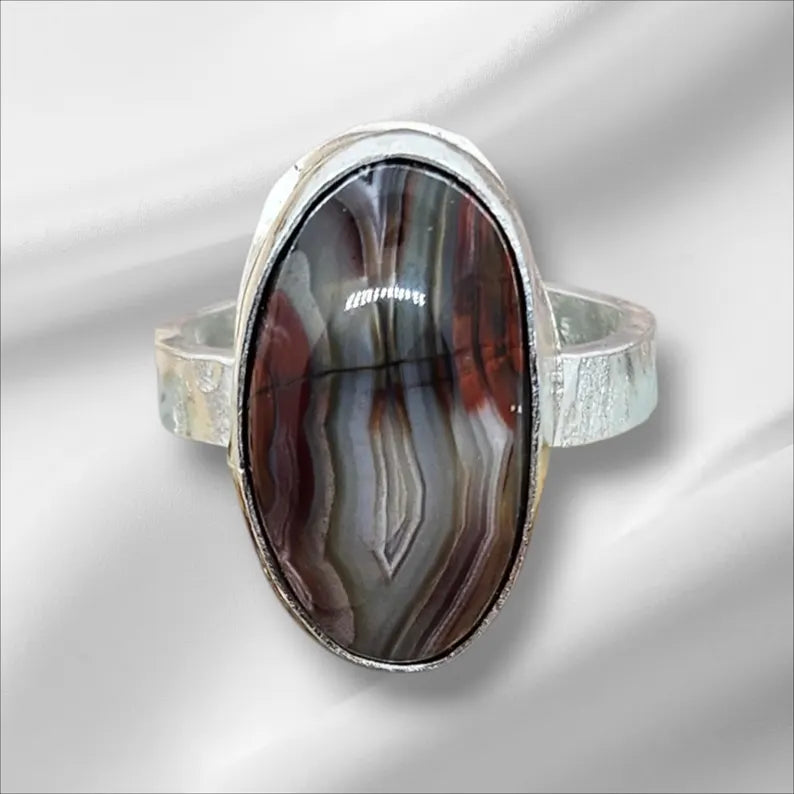 Handcrafted Earth and Smoke Botswana Agate Ring in Sterling Silver
