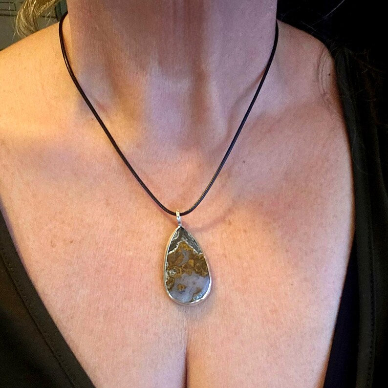 Handcrafted Crazy Lace Agate Pendant in Sterling Silver One of a Kind Joy Stone
