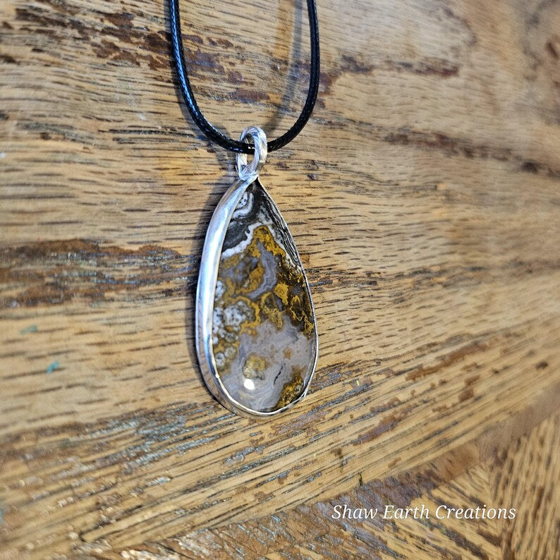 Handcrafted Crazy Lace Agate Pendant in Sterling Silver One of a Kind Joy Stone