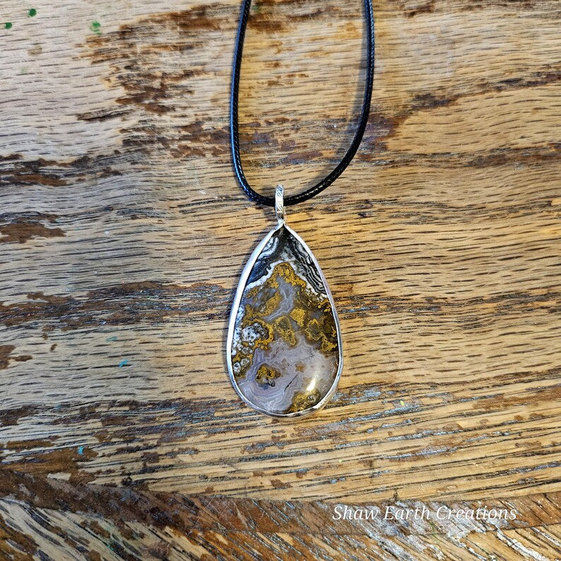 Handcrafted Crazy Lace Agate Pendant in Sterling Silver One of a Kind Joy Stone