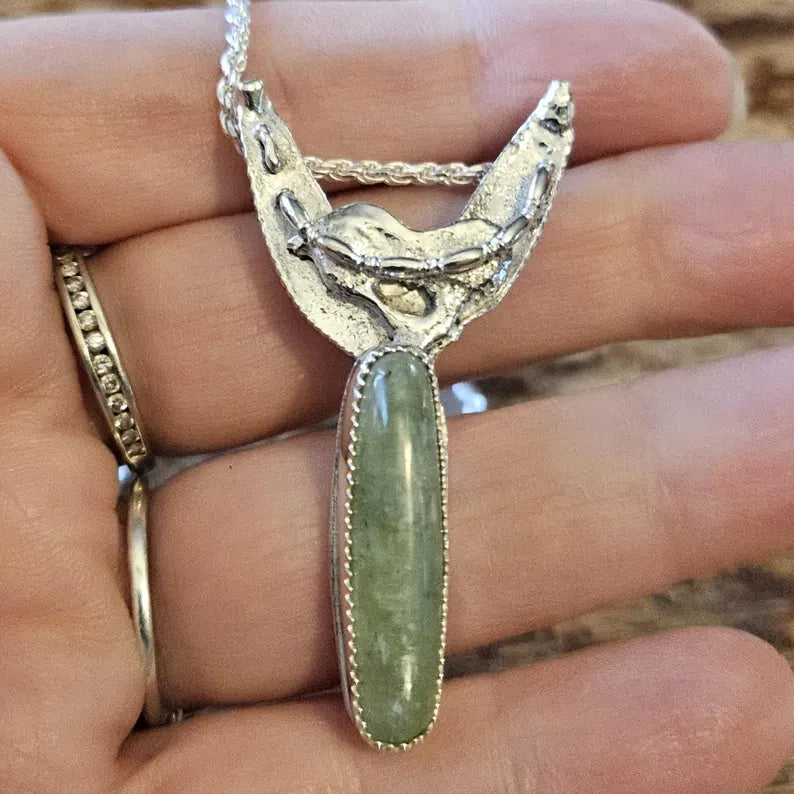 Handcrafted Rare Green Kyanite Pendant in Sterling Silver One of a Kind Earth Forged Talisman