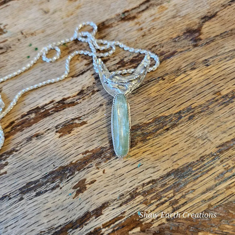 Handcrafted Rare Green Kyanite Pendant in Sterling Silver One of a Kind Earth Forged Talisman