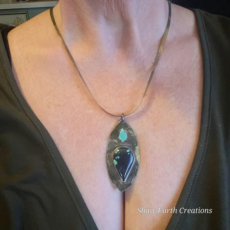 Handcrafted Persian Variscite Chrysoprase Sterling Silver Necklace