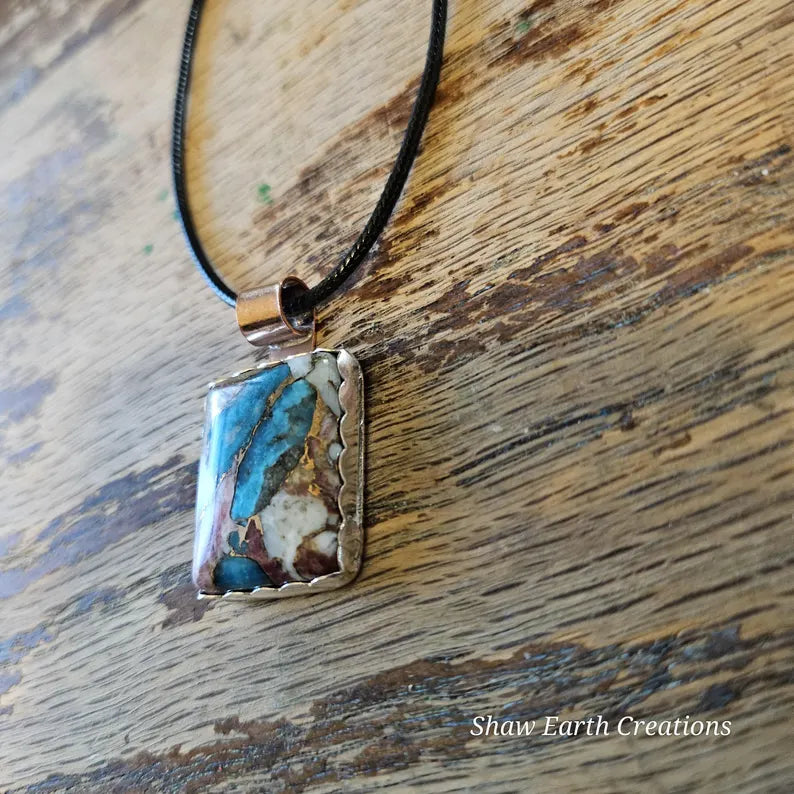 Handcrafted Turquoise, Bronze, and Spiny Oyster Composite Silver Necklace