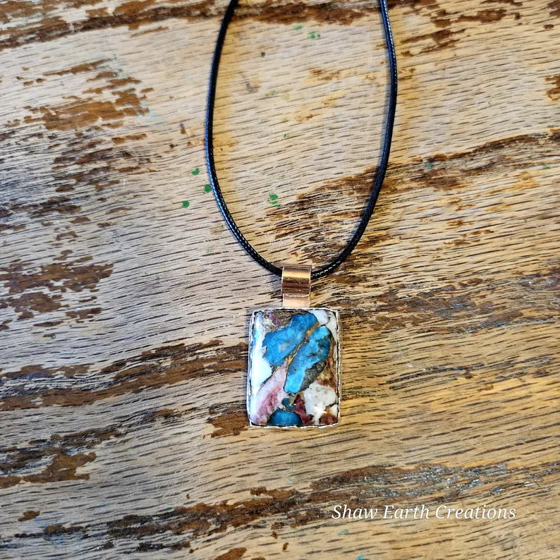 Handcrafted Turquoise, Bronze, and Spiny Oyster Composite Silver Necklace