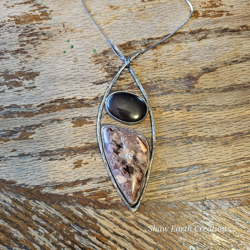 Handcrafted 44ct Garnet and Mexican Opal Sterling Silver Necklace