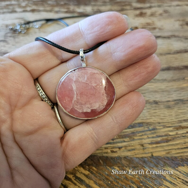 Handcrafted Argentinian Rhodochrosite Pendant in Sterling Silver One of a Kind Heart Shaped Stone Talisman