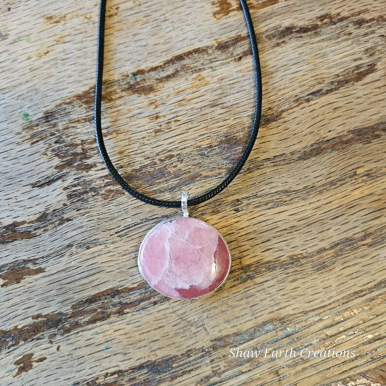 Handcrafted Argentinian Rhodochrosite Pendant in Sterling Silver One of a Kind Heart Shaped Stone Talisman