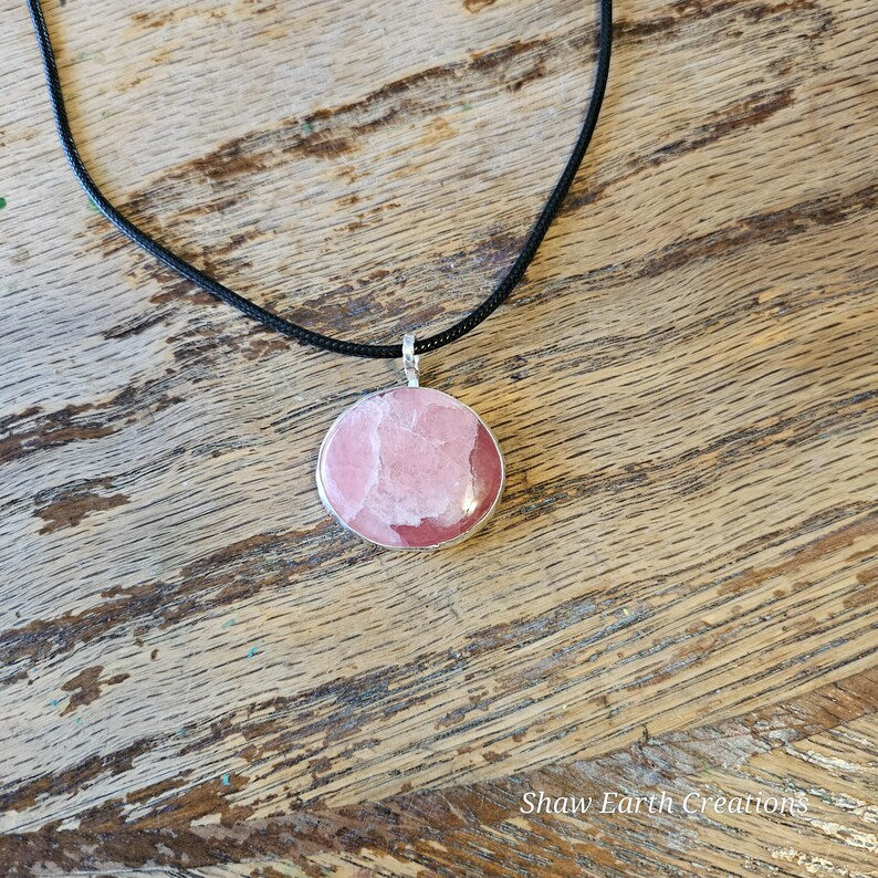 Handcrafted Argentinian Rhodochrosite Pendant in Sterling Silver One of a Kind Heart Shaped Stone Talisman