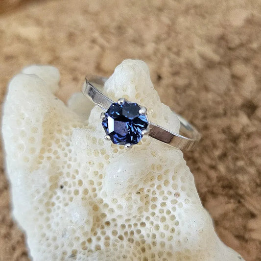 Handcrafted Lab Grown Blue Sapphire Sterling Silver Ring