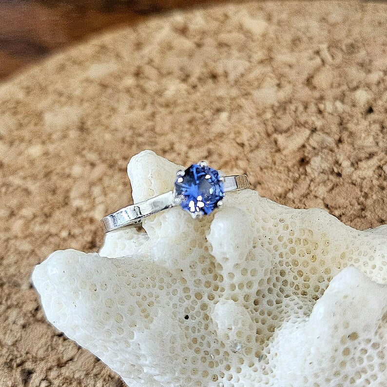 Handcrafted Lab Grown Blue Sapphire Sterling Silver Ring
