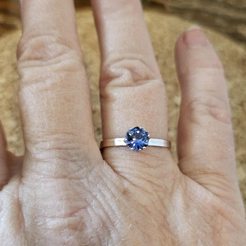 Handcrafted Lab Grown Blue Sapphire Sterling Silver Ring