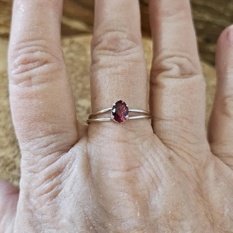 Handcrafted 1ct Rhodolite Garnet Sterling Silver Ring