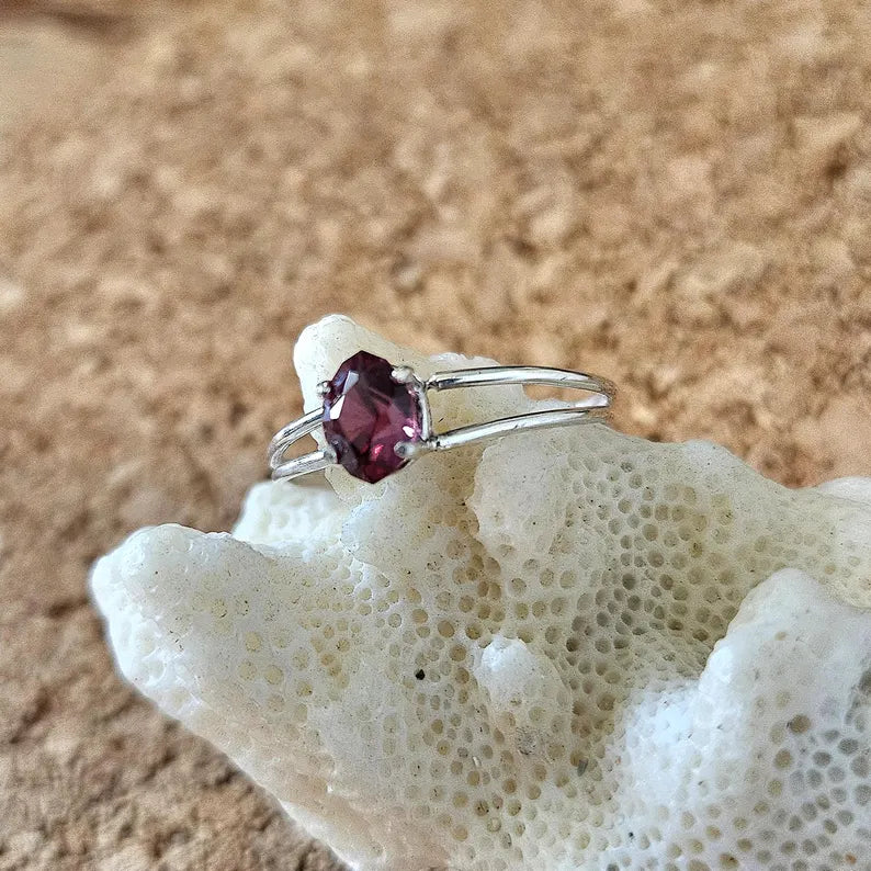 Handcrafted 1ct Rhodolite Garnet Sterling Silver Ring