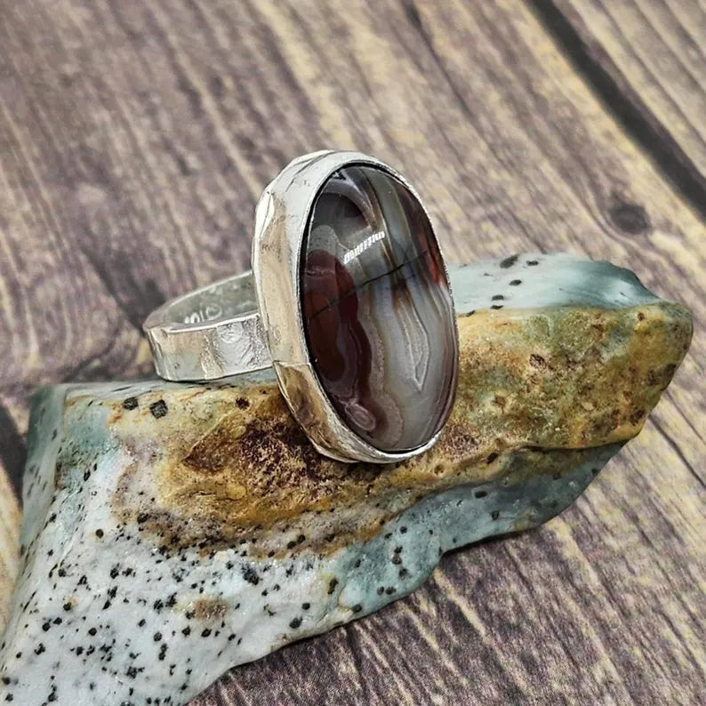 Handcrafted Earth and Smoke Botswana Agate Ring in Sterling Silver