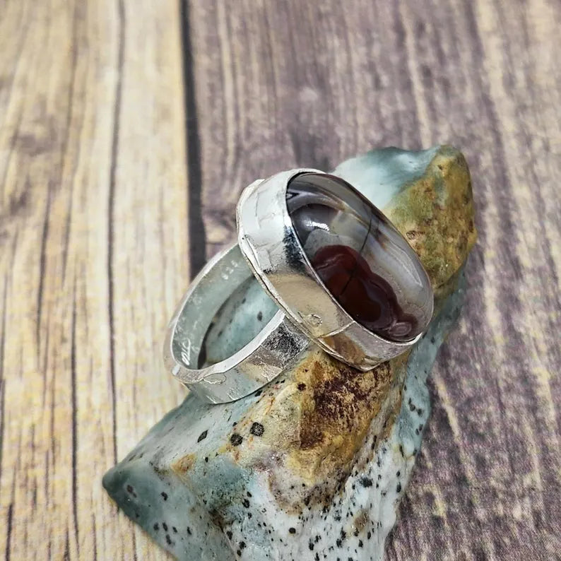 Handcrafted Earth and Smoke Botswana Agate Ring in Sterling Silver