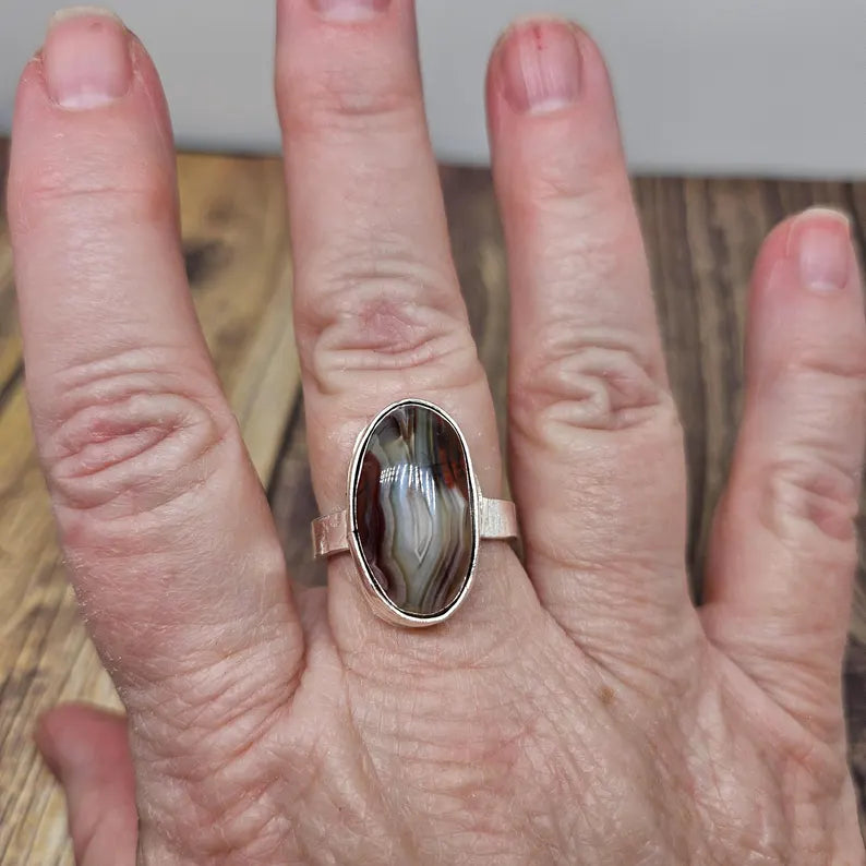 Handcrafted Earth and Smoke Botswana Agate Ring in Sterling Silver