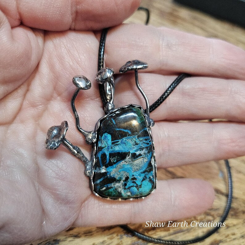 Handcut Shattuckite Sterling Silver Necklace