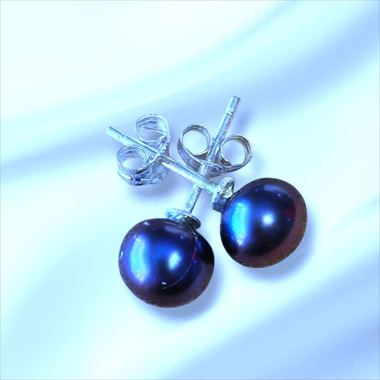Tahitian Prism Black Pearl Sterling Silver Post Earrings