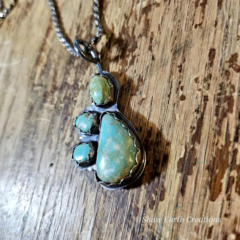 Handcut 17ctw Royston Turquoise Muti Stone Sterling Silver Necklace