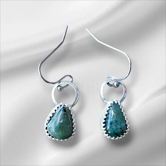 Handcut North Carolina Emerald Sterling Silver Earrings