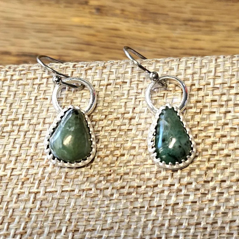 Handcut North Carolina Emerald Sterling Silver Earrings
