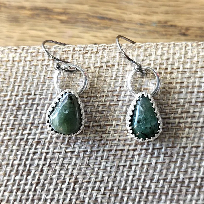 Handcut North Carolina Emerald Sterling Silver Earrings