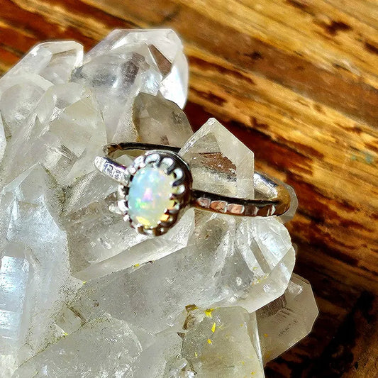 Handcut .5ct Australian Opal Sterling Silver Ring
