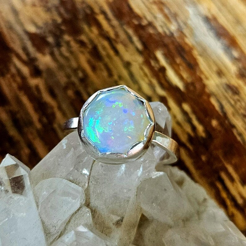 Handcut 2ct Australian Opal Sterling Silver Ring