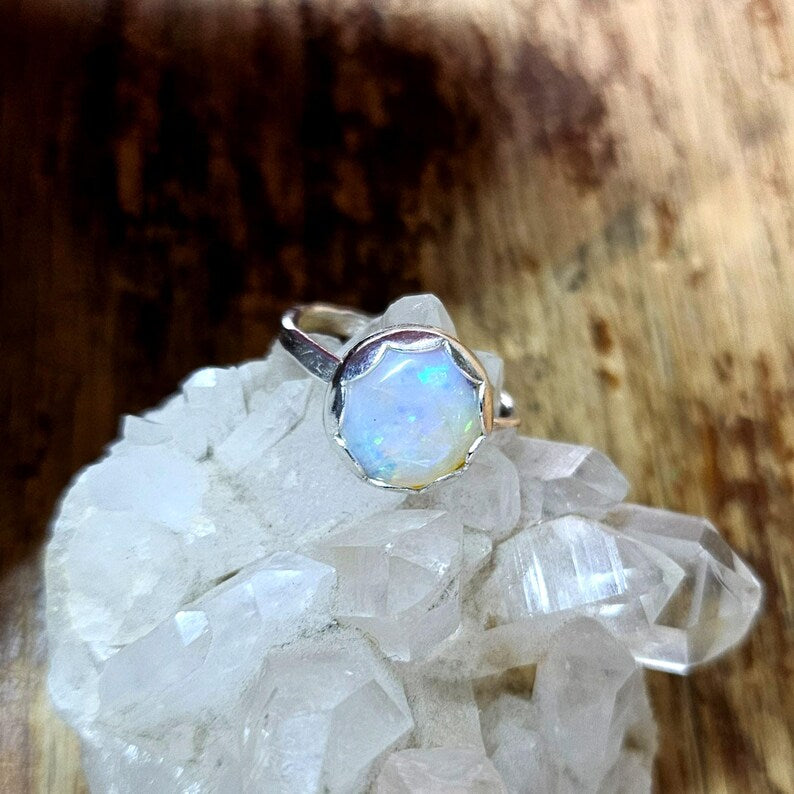 Handcut 2ct Australian Opal Sterling Silver Ring