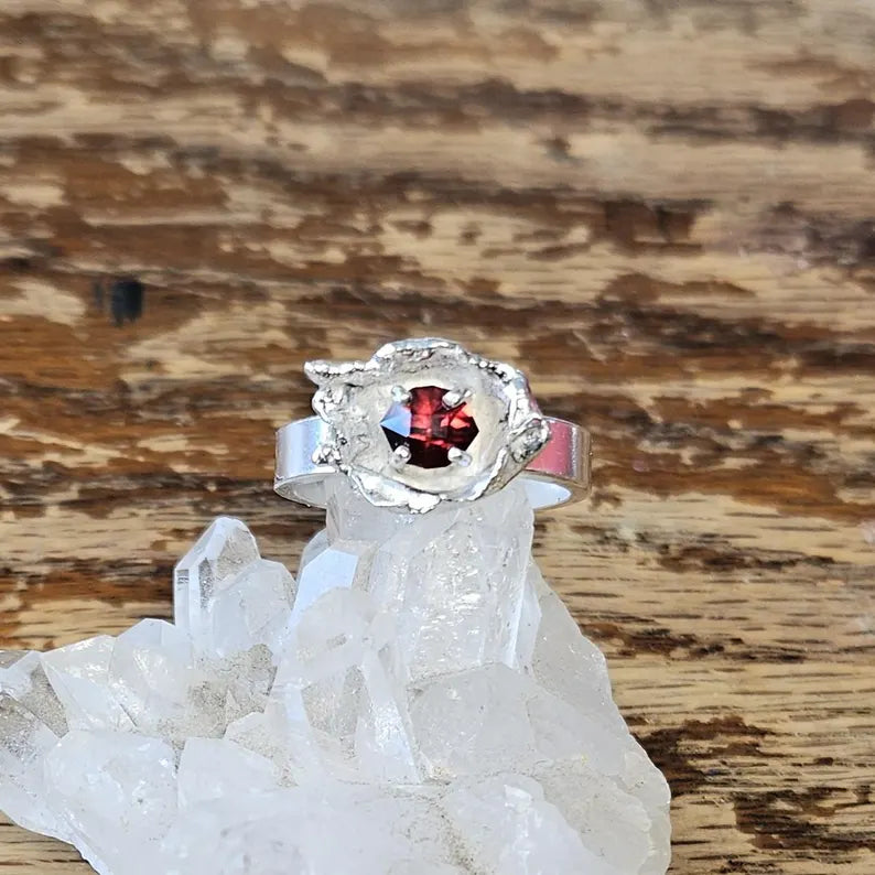 Handcut .8ct Garnet Sterling Silver Ring