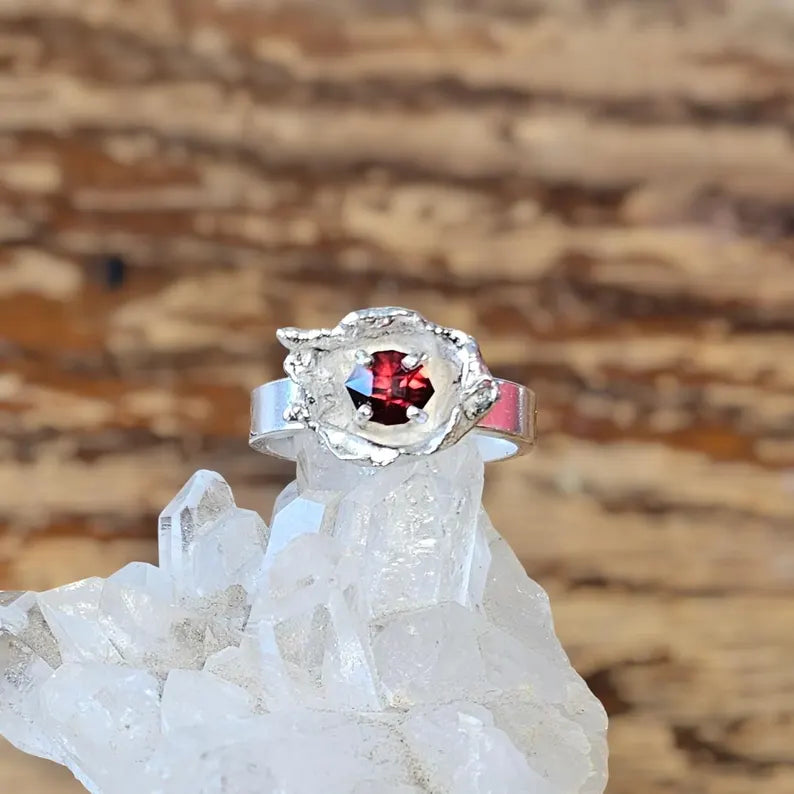 Handcut .8ct Garnet Sterling Silver Ring