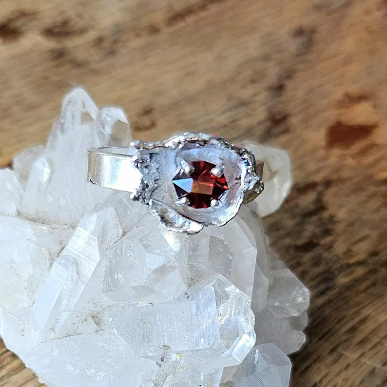 Handcut .8ct Garnet Sterling Silver Ring