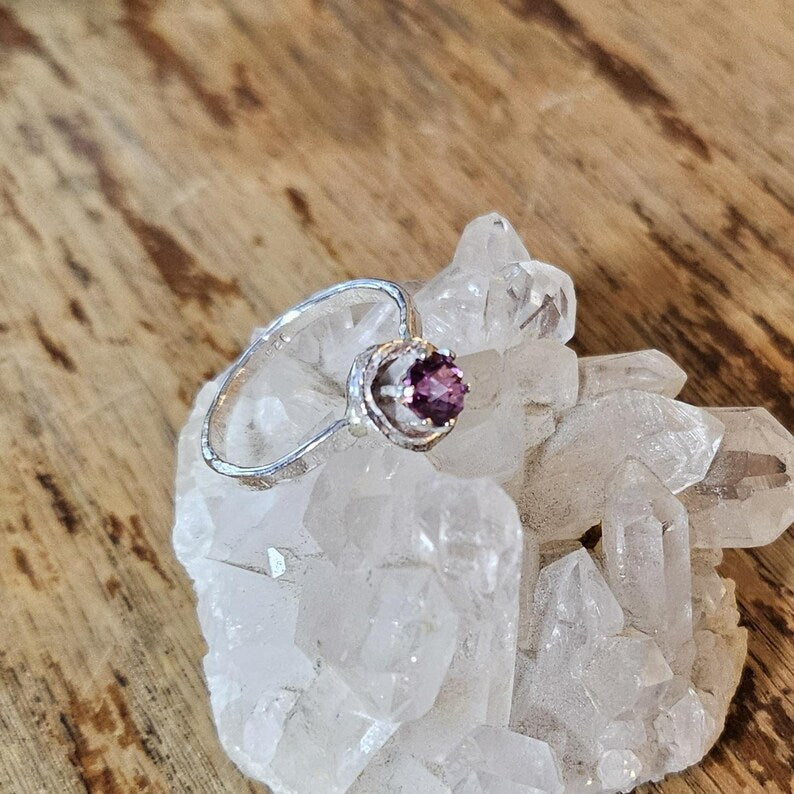 Handcut .5ct Purple Garnet Sterling Silver Ring