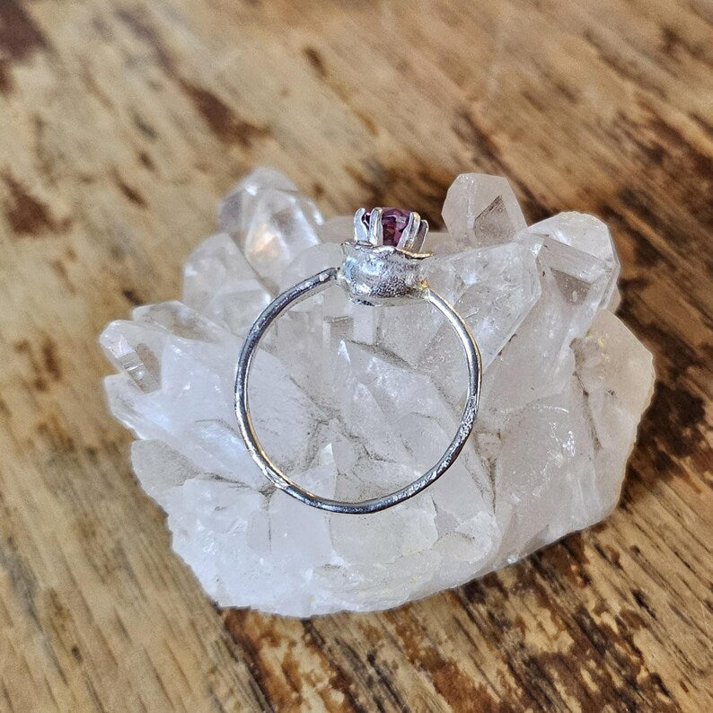Handcut .5ct Purple Garnet Sterling Silver Ring