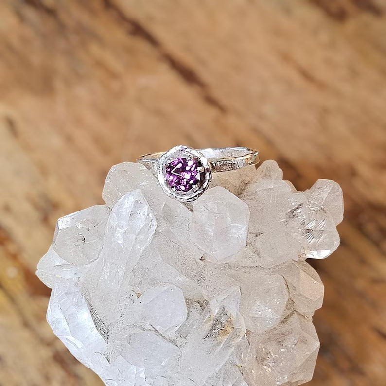 Handcut .5ct Purple Garnet Sterling Silver Ring