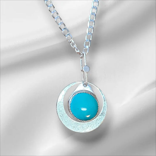Handcut 6ct Sleeping Beauty Turquoise Sterling Silver Necklace