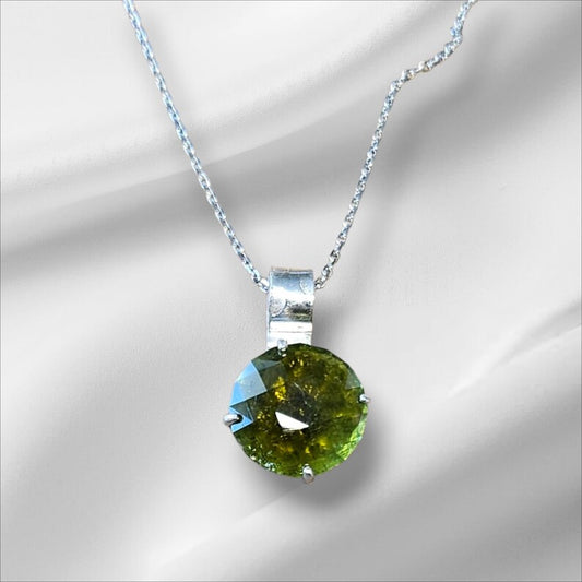 Handcut 7ct Green Tourmaline Sterling Silver Necklace